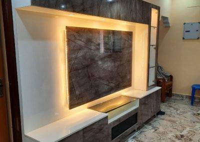 Modular TV cabinet crafted by Narasimha Interior Decorators for Madipakkam homes